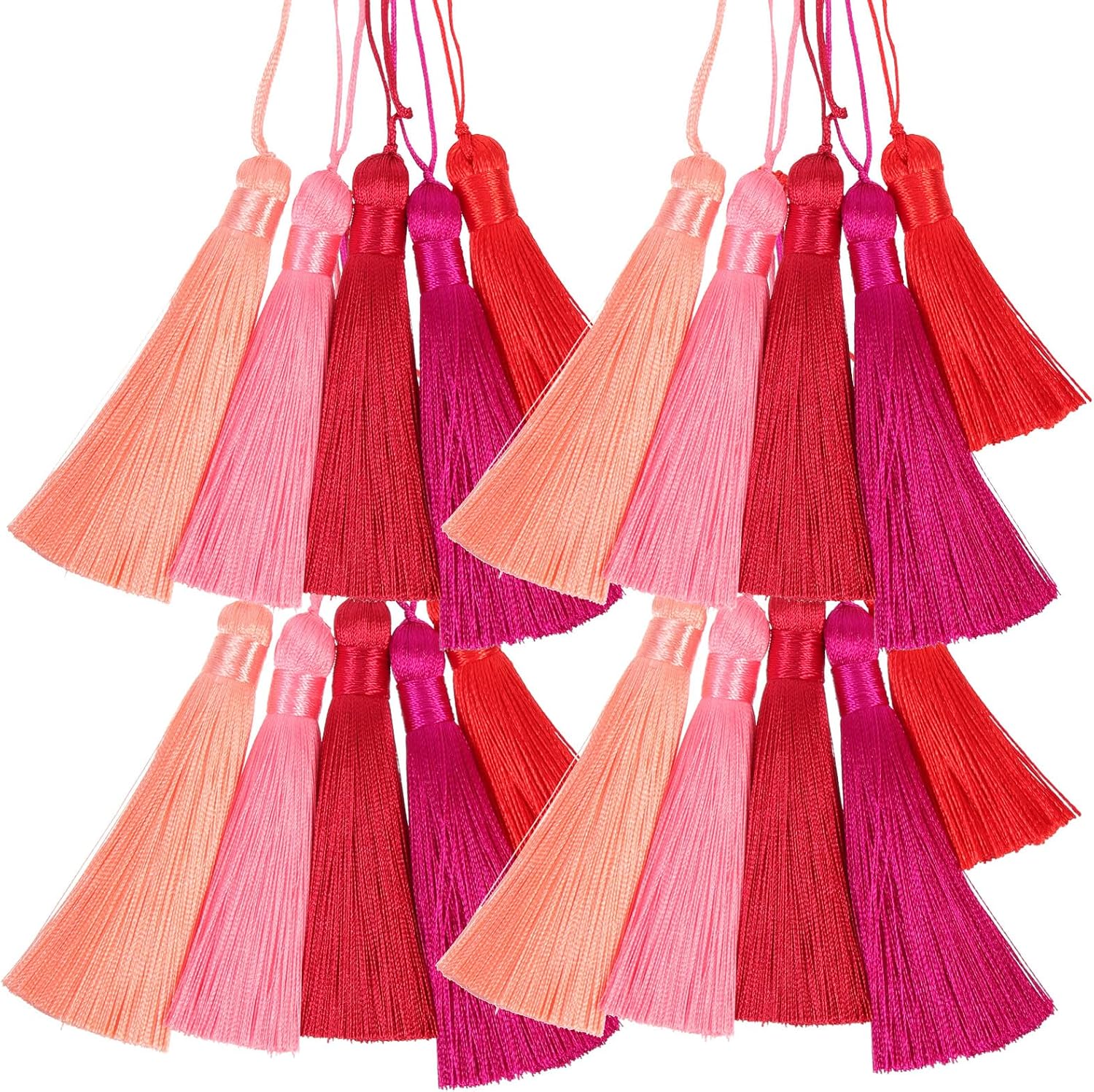 DOITOOL 25pcs DIY Tassel Charms Bulk for Jewelry Making and Keychain Craft Accessories, 8cm Red, Dark Pink, Rose Red, Water Pink, Maroon Tassels for Sewing, Wallets, and Handmade