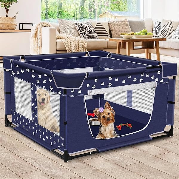 Puppy Playpen, 43.3x43.3 Inch Large Dog Play Pen for Small Pets Cats with Zipper Gate Dog Fence, Thickened Oxford Fabric
