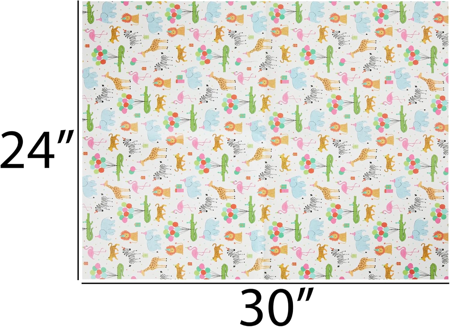 The Gift Wrap Company 58-189227 Party Animals Flat Gift Wrapping Paper Sheet Set, 30" x 23", Multicolor, 3 Pieces