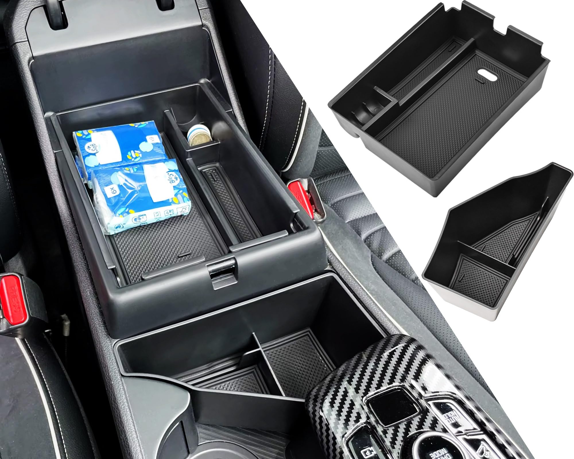 TACOBRO 2-Piece Center Console Organizer for 2023-2025 2026 Kia Sportage Hybrid - with Rotary Type Transmission Only, Sportage Storage Tray