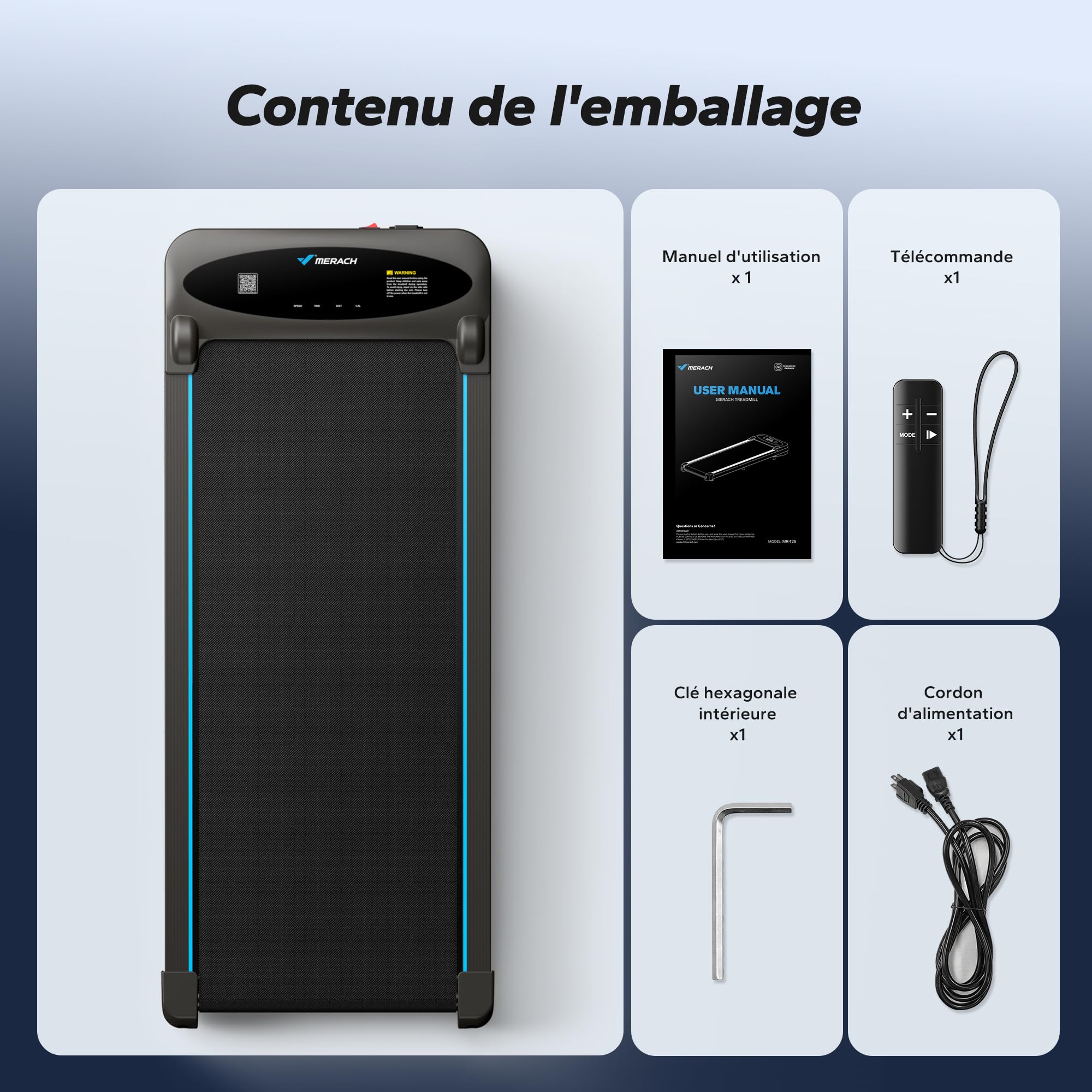MERACH Tapis de course sous bureau 2 en 1 10 km/h 40 dB silencieux avec télécommande