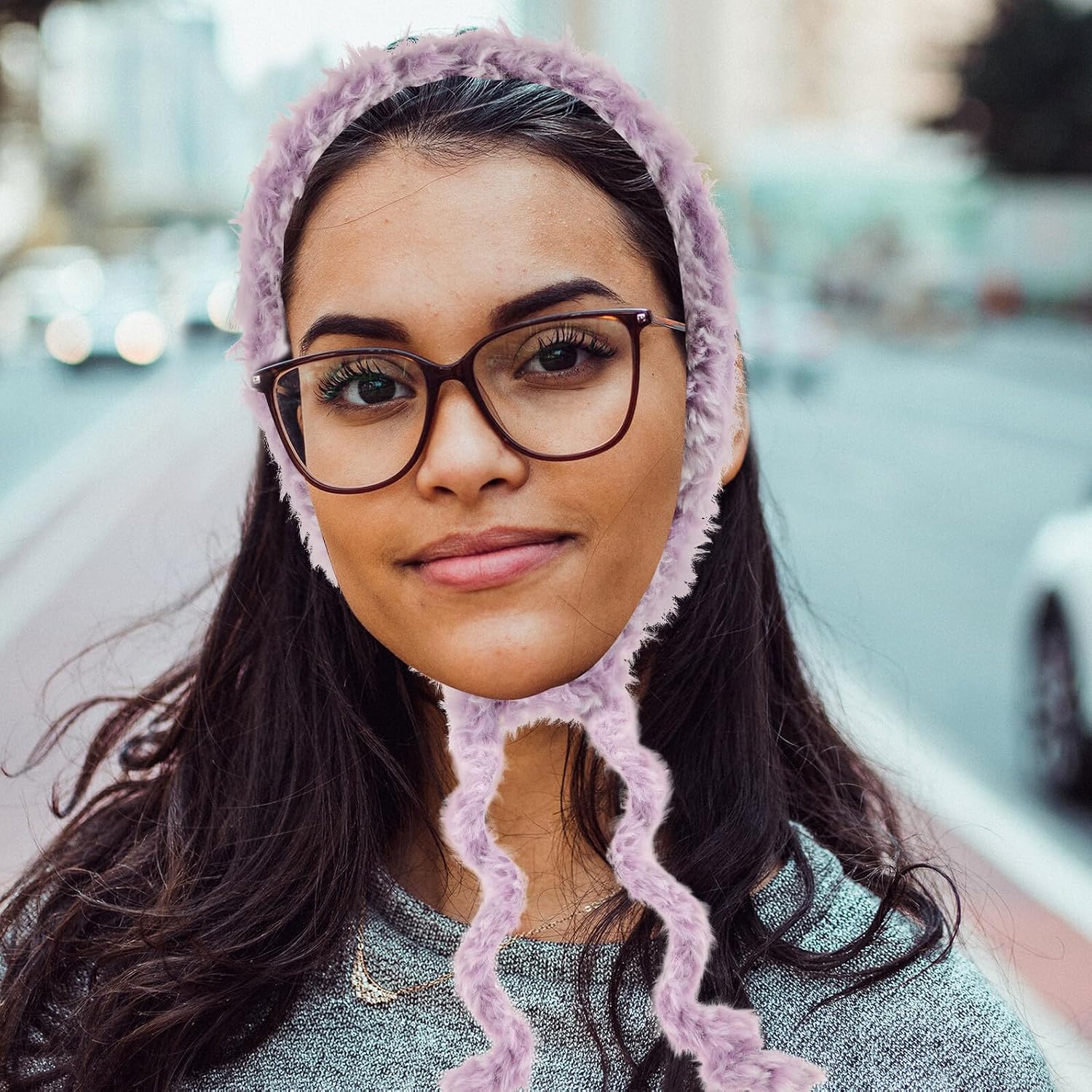 Baluue Gradient Purple Knit Winter Ear Muffs with Plush Lining, Adjustable Bulk Ear Warmers for Women Men, Cold Weather Protection Earmuffs