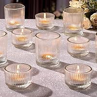 NITIME 20pcs Ribbed Clear Glass Votive & Tea Light Candle Holders - Wedding Centerpieces, Party, Baby Shower & Home Decor
