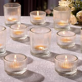 NITIME 20pcs Ribbed Clear Glass Votive & Tea Light Candle Holders - Wedding Centerpieces, Party, Baby Shower & Home Decor