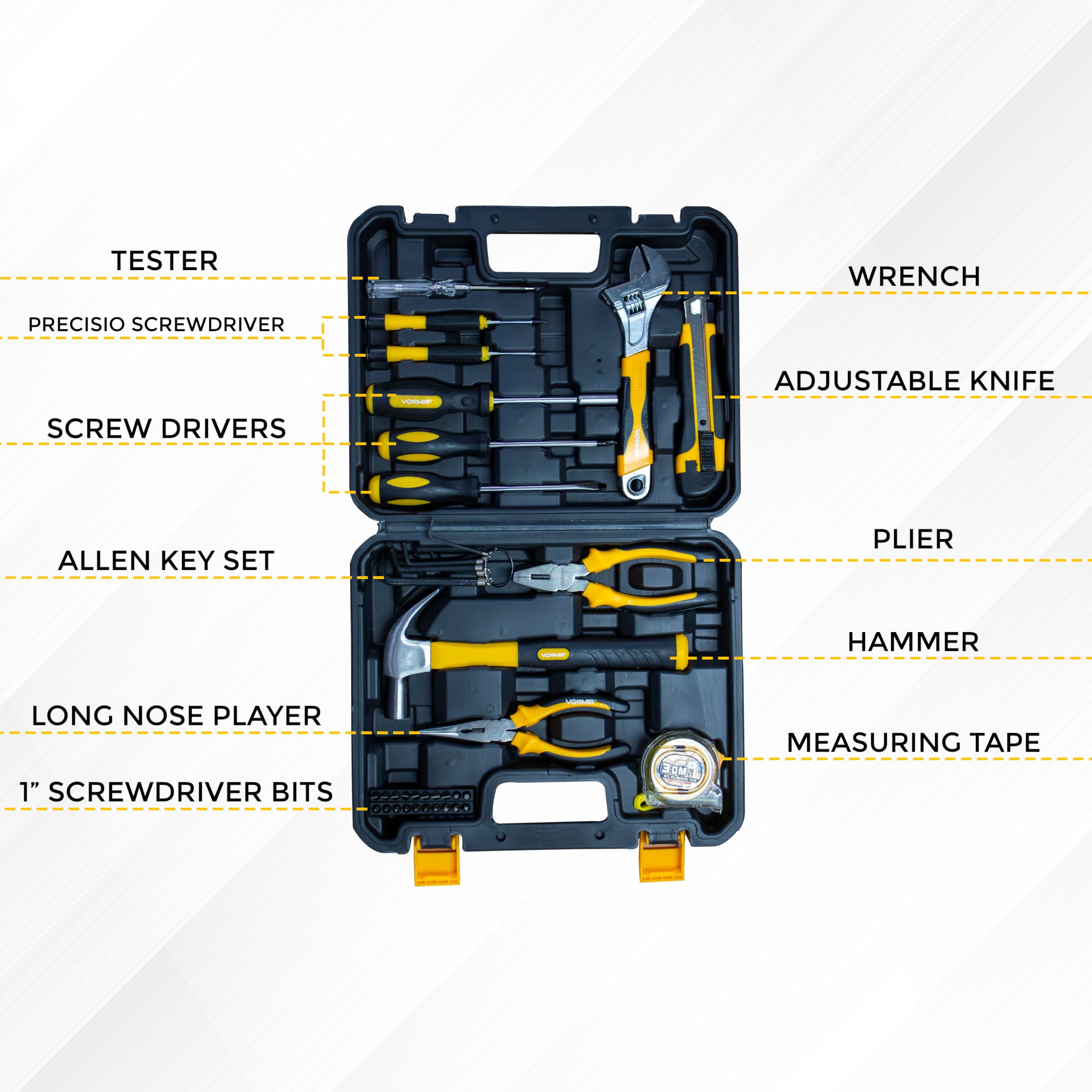 IBELL VORMIR VR TK32 40-Piece Hand Tool Kit with Chrome Finish | Complete Home & Professional Tool Set with Screwdrivers, Pliers, Hammer & Measuring Tape 4
