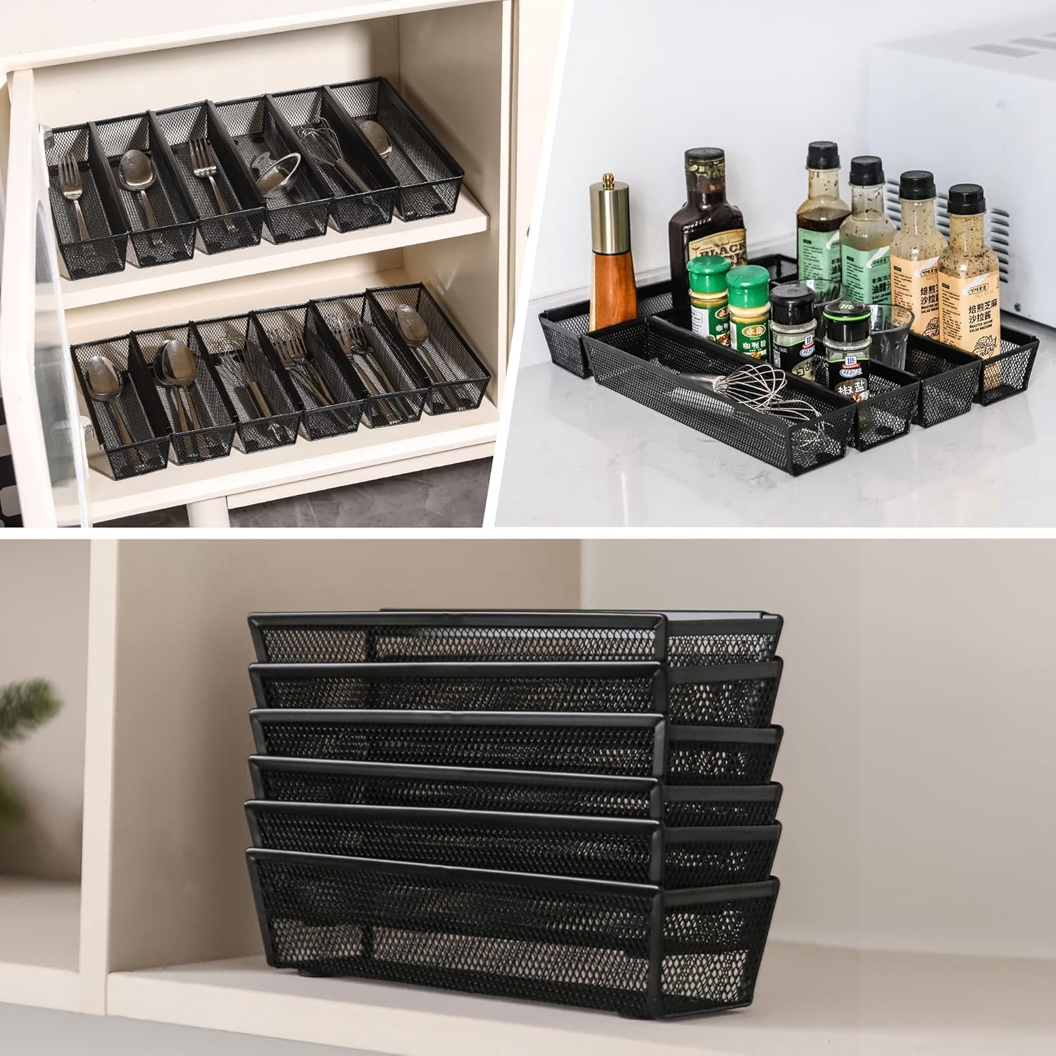 Faridabio Drawer Organizer for Kitchen, Silverware Organizer Cutlery Tray Utensil holder with Interlocking Mesh Metal Flatware Storage Silver (6 pcs)