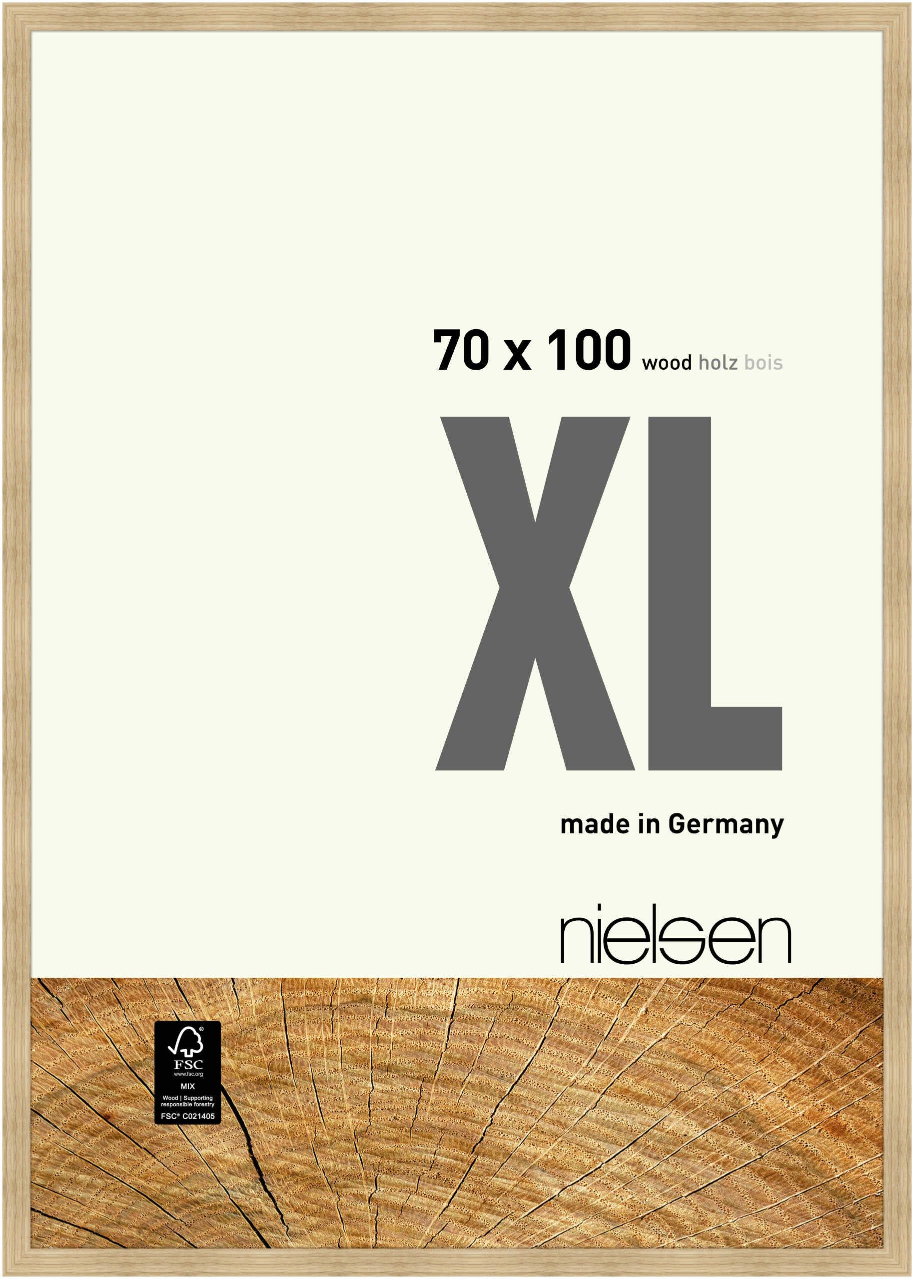 nielsen Holz Bilderrahmen XL, 70 x 100 cm, Hellbraun | Holz Posterrahmen im Hoch- & Querformat zum Aufhängen Hellbraun matt Echtglas