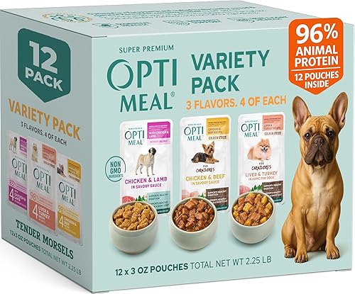 Optimeal Paquete variado de alimentos húmedos para perros de razas pequeñas, receta sin granos, bocados tiernos con alto contenido de proteínas en