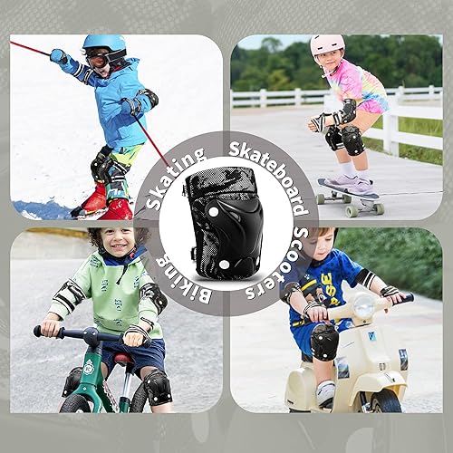 Miniatura 7 de Rodilleras para niños, muñequeras, rodilleras y coderas con caja de regalo para niñas y niños, juego de equipo de protección 7 en 1 para patineta,