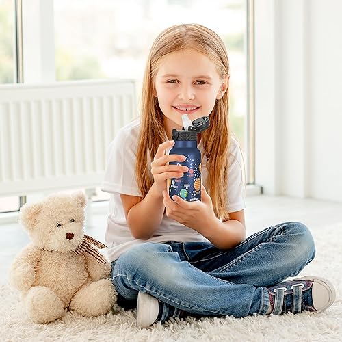 Miniatura 7 de Han's Bottle - Botella de agua para niños con tapa con pajilla - Vaso reutilizable de acero inoxidable aislado para niñas, niños, taza termo, 17