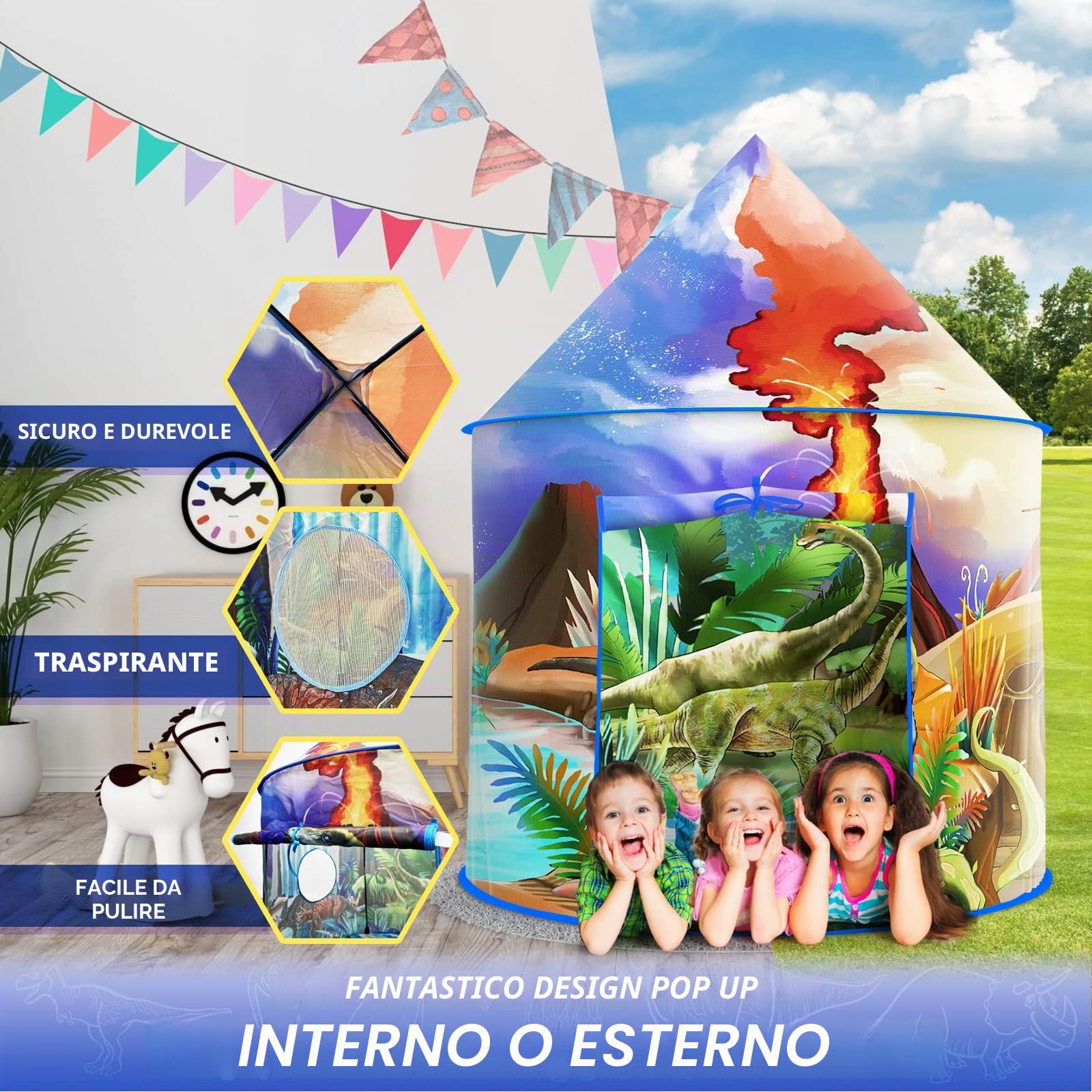 Tenda da gioco con dinosauro per bambini, avventura straordinaria, tenda a dinosauro, tenda per bambini, regalo per ragazze e ragazzi, tende per esterni e interni per bambini