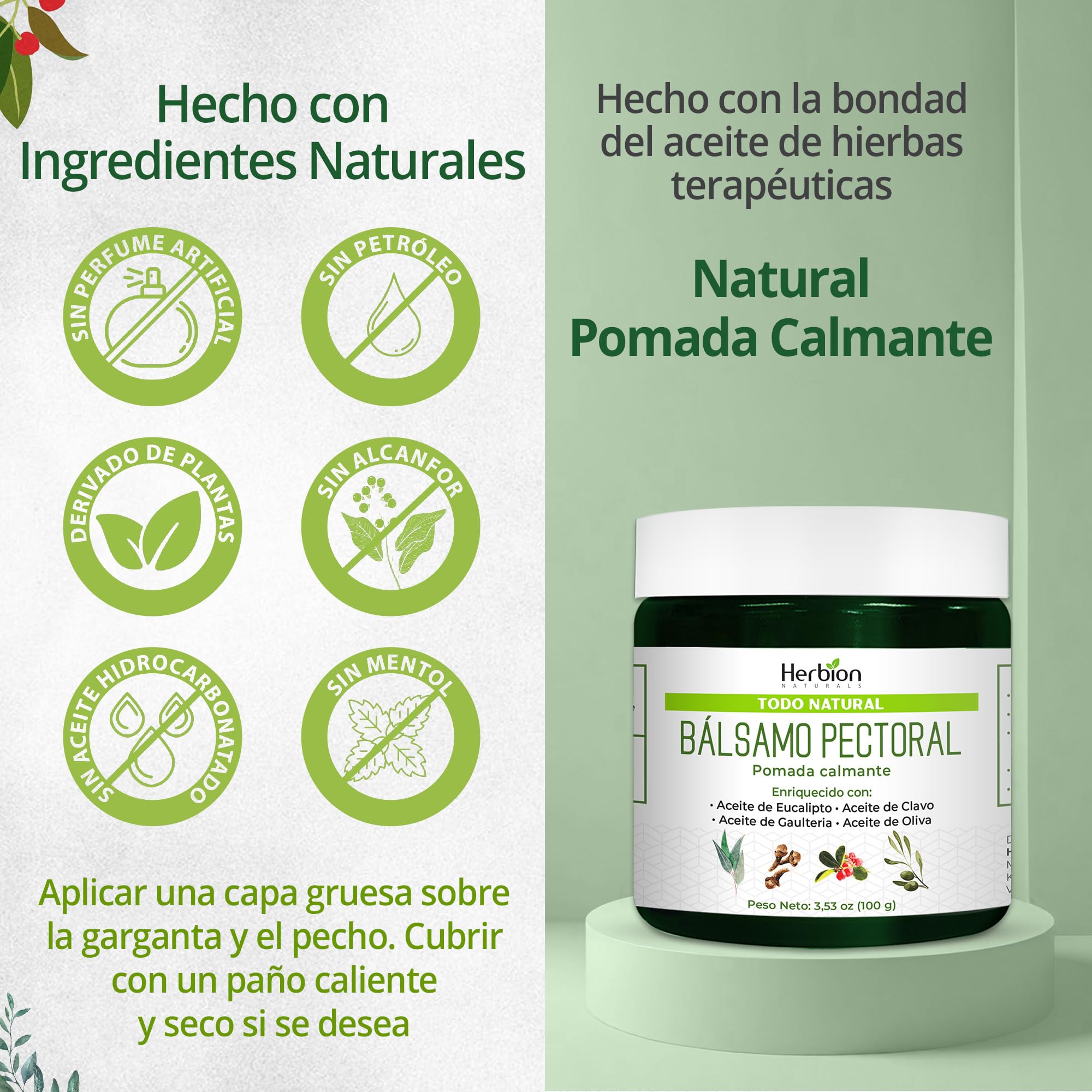 Herbion Naturals Chest Rub, ungüento calmante natural, alivia la congestión del pecho, reduce los dolores musculares, adultos y niños de 2 años y más, 3.53 Oz