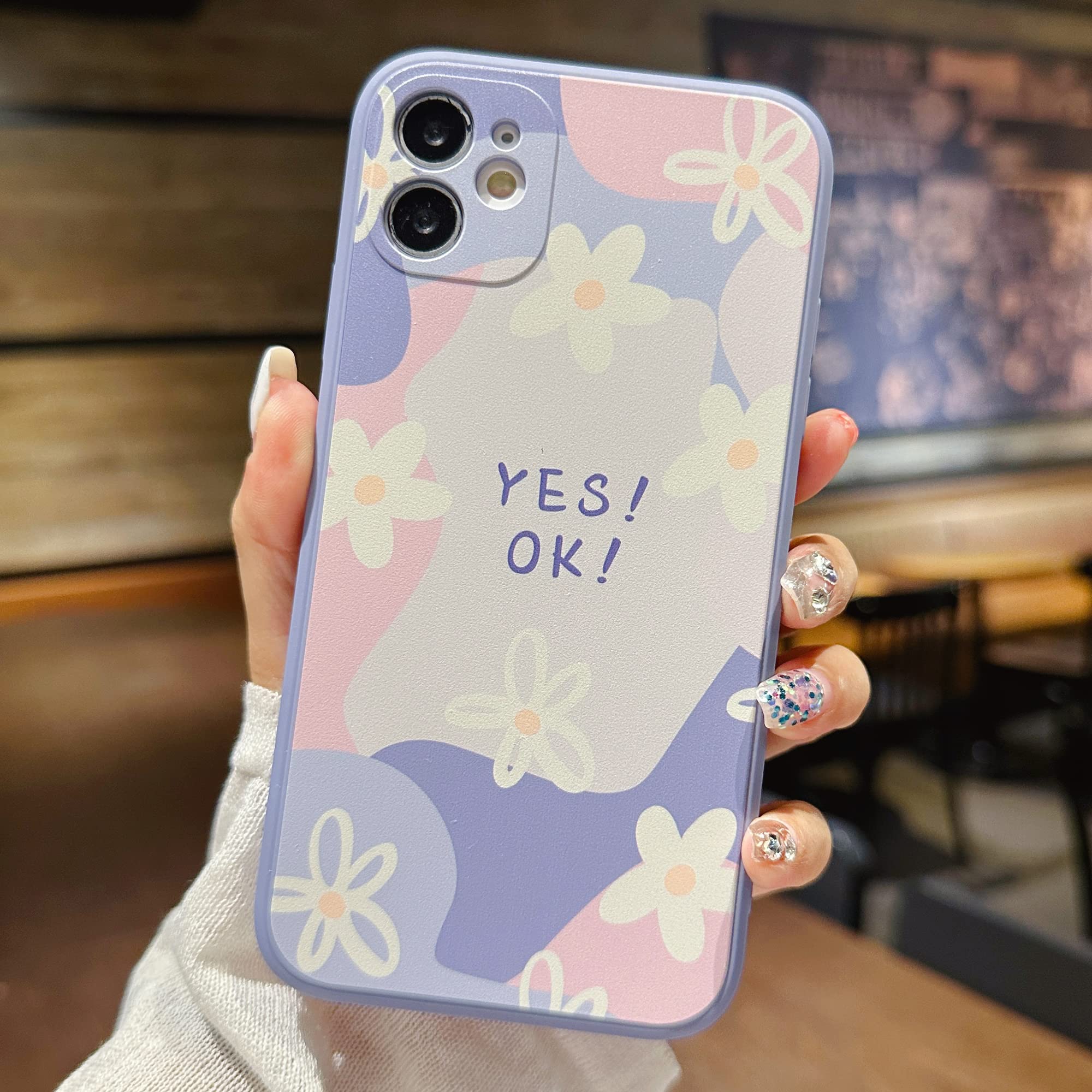 SKYLMW Case for iPhone 11 6.1 Inch Pattern Design Cover Frosted Non-Slip Rugge TPU Protective case Camera Lens Protection Design Phone Case for Women Girls (Yes-Ok Flower)