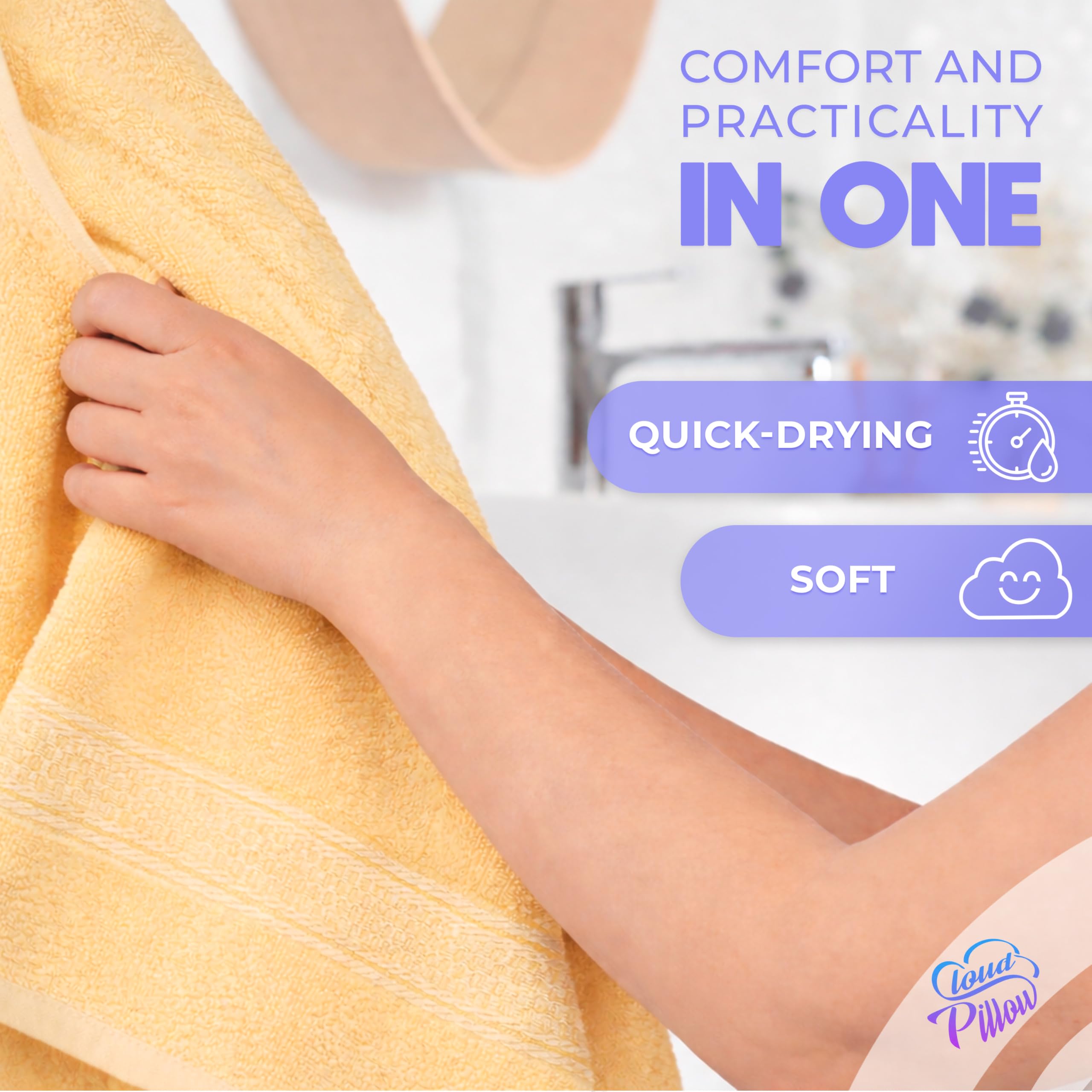 Cloud Pillow Juego de Toallas 8 Piezas – 100% Algodón – 2 Toallas de Baño 68x135cm, 2 Toallas 40x70cm y 4 Toallitas 30x30cm – Suaves, Muy Absorbentes y Duraderas