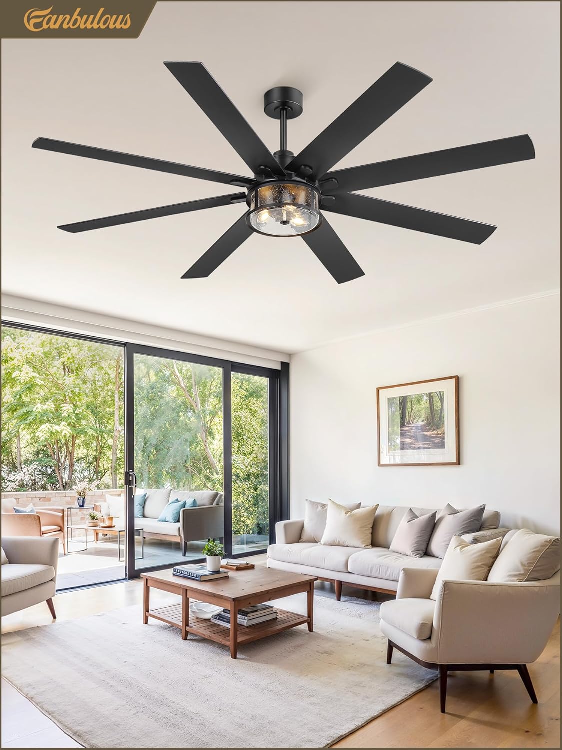 72 Inch Farmhouse Ceiling Fan with Lights and Remote, Black Ceiling Fan with Lights, Modern Ceiling Fans with 6-Speed Reversible DC Motor, 3CCT, Large Ceiling Fans for Living Room, Bedroom, Patio