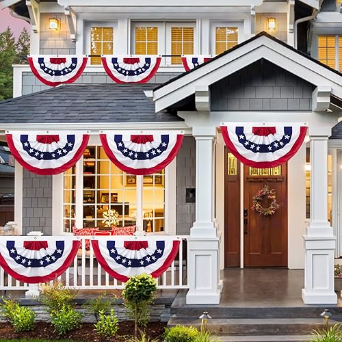 Miniatura 7 de Banderines para exteriores, 3 banderas plisadas americanas de 2 x 4 pies, decoraciones patrióticas del 4 de julio para el Día de los Veteranos