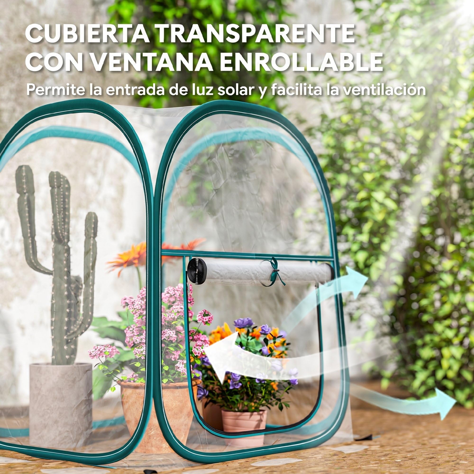 Outsunny Mini Invernadero Plegable Pop-up, Invernadero Exterior Transparente con Puerta Enrollable y Cubierta de Plástico, Contraviento, para Cultivar Plantas, Flores, 70x70x80 cm, Transparente