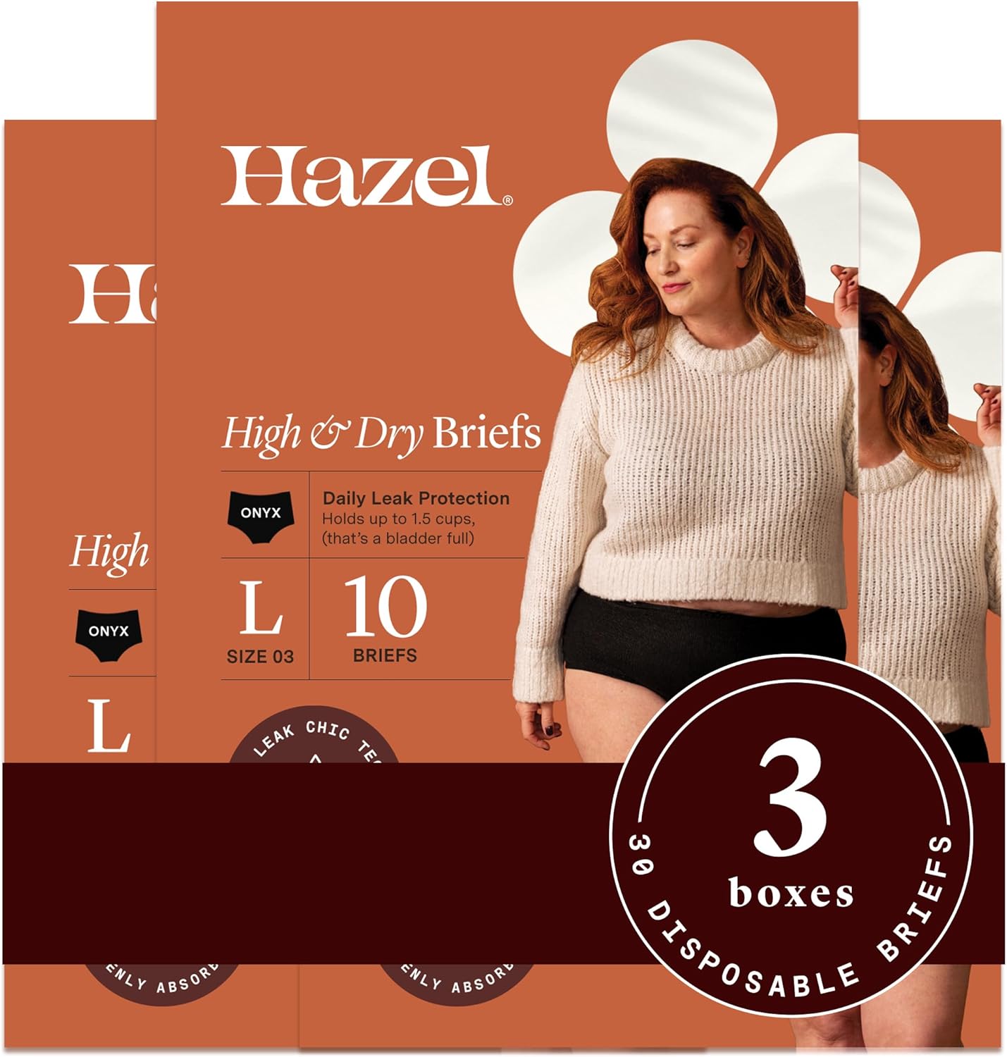 hazel disposable women’s underwear, high-waist pull-ups for postpartum & incontinence, large, ultra-thin, 30-count (3-pack)