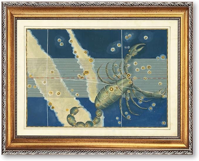 Vintage Framed Zodiac Constellation Scorpio Canvas Print Oil Paintings Reproduction World Classics Artwork Poster, Painting, Pictures, Wall Decor Aesthetic Home Decor for Living Room Dorm Room Office (Retro Framed,12L
