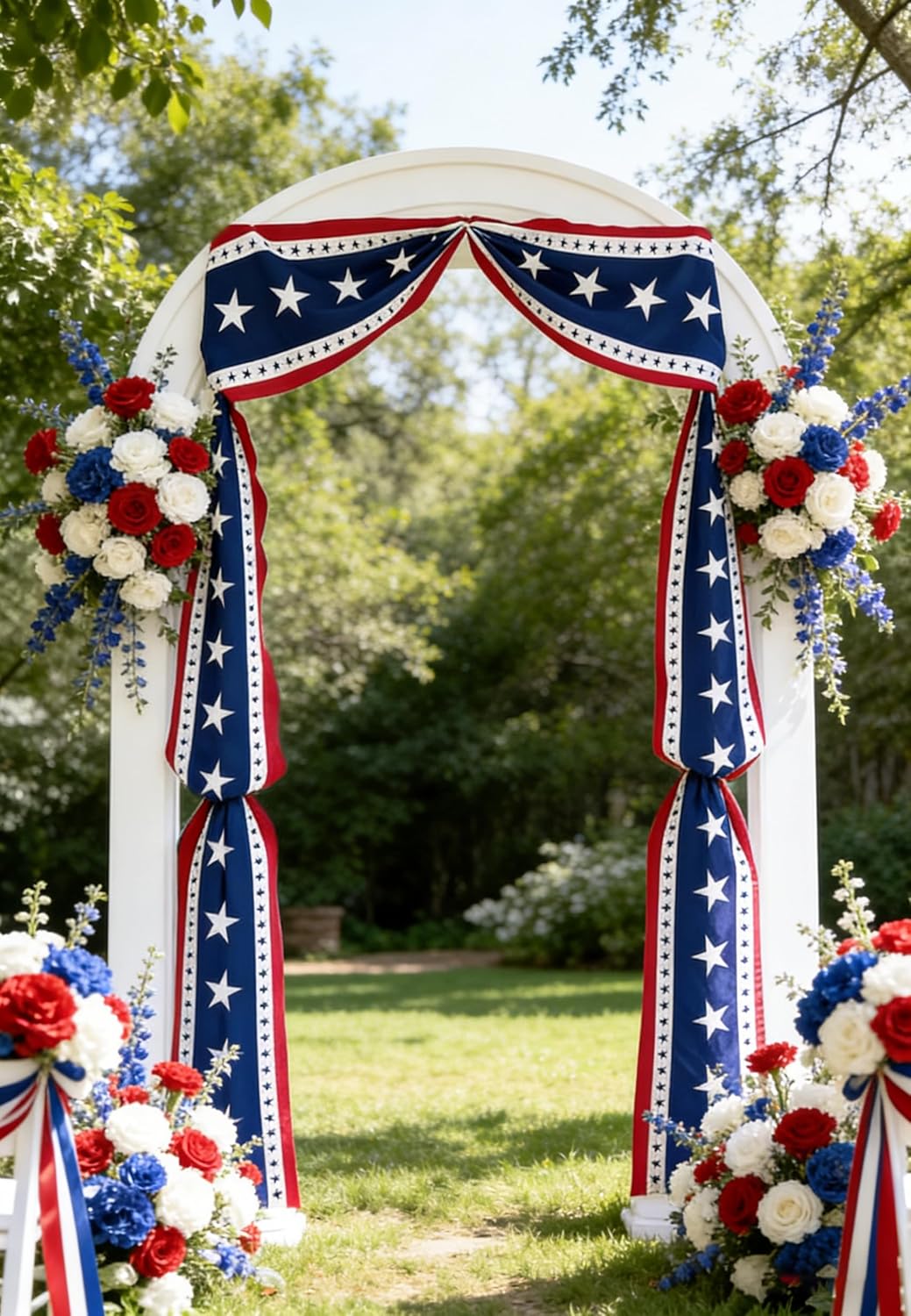 1Pcs 20 Ft Patriotic Bunting with 250 Stars, Red White Blue American Flag Banner for 4th of July, Independence Day, Memorial Day, Outdoor Indoor Door Porch Garden Decorations