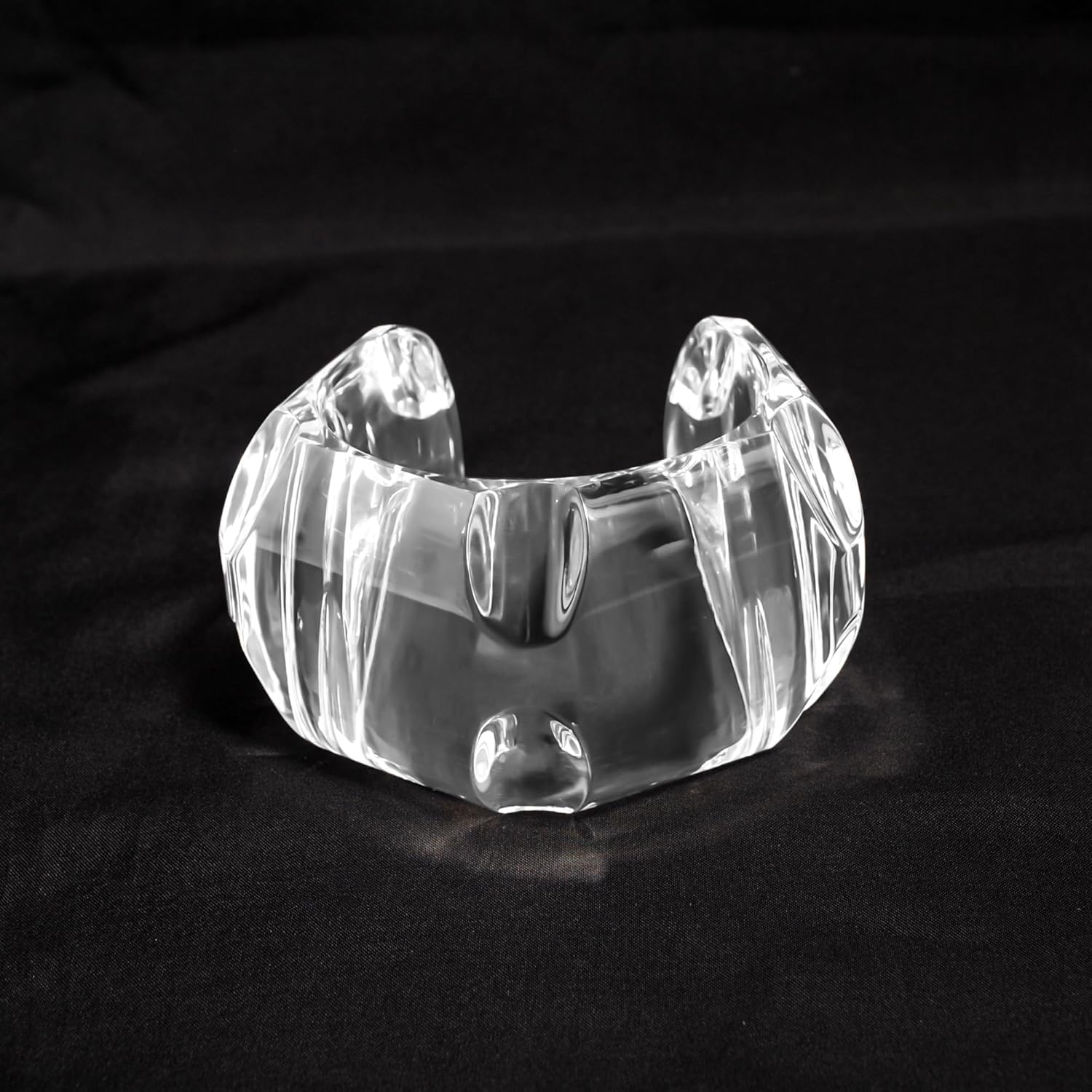 Vertical Faceted Clear Acrylic Wrist Cuff Bracelet | Diaphanus Luminary Handmade Statement Wrist Cuff | Sculptural Open-Ended Design | Satin Finish Light Reflective Jewelry