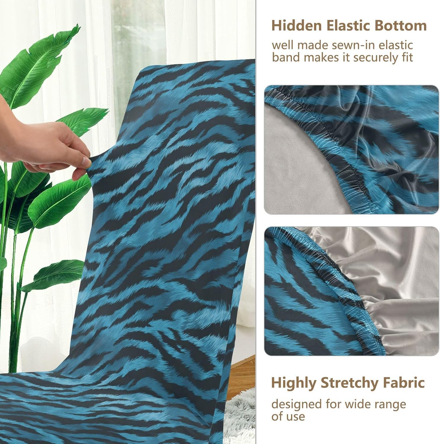 ALAZA Chair Covers for Dining Room, Tiger Print on Blue Background Stretch Chair Cover Sets Chair Protector Removable Washable for Ktichen Restaurant Hotel