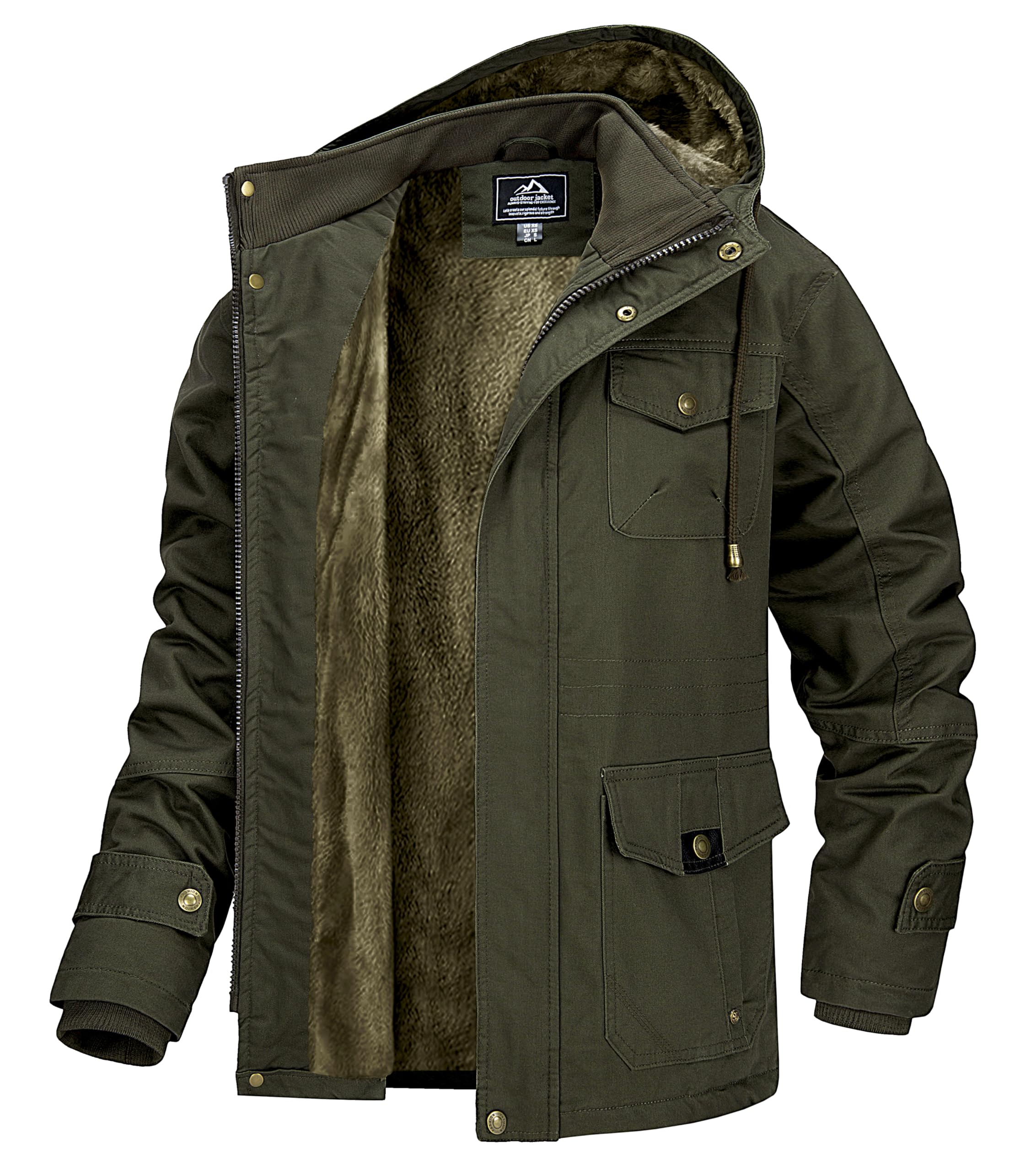MAGCOMSEN Męska kurtka z ciepłą podszewką, cargo, parka zimowa, kurtka wojskowa, kurtka outdoorowa z odpinanym kapturem, kurtka przejściowa, bawełniana bluza z kapturem