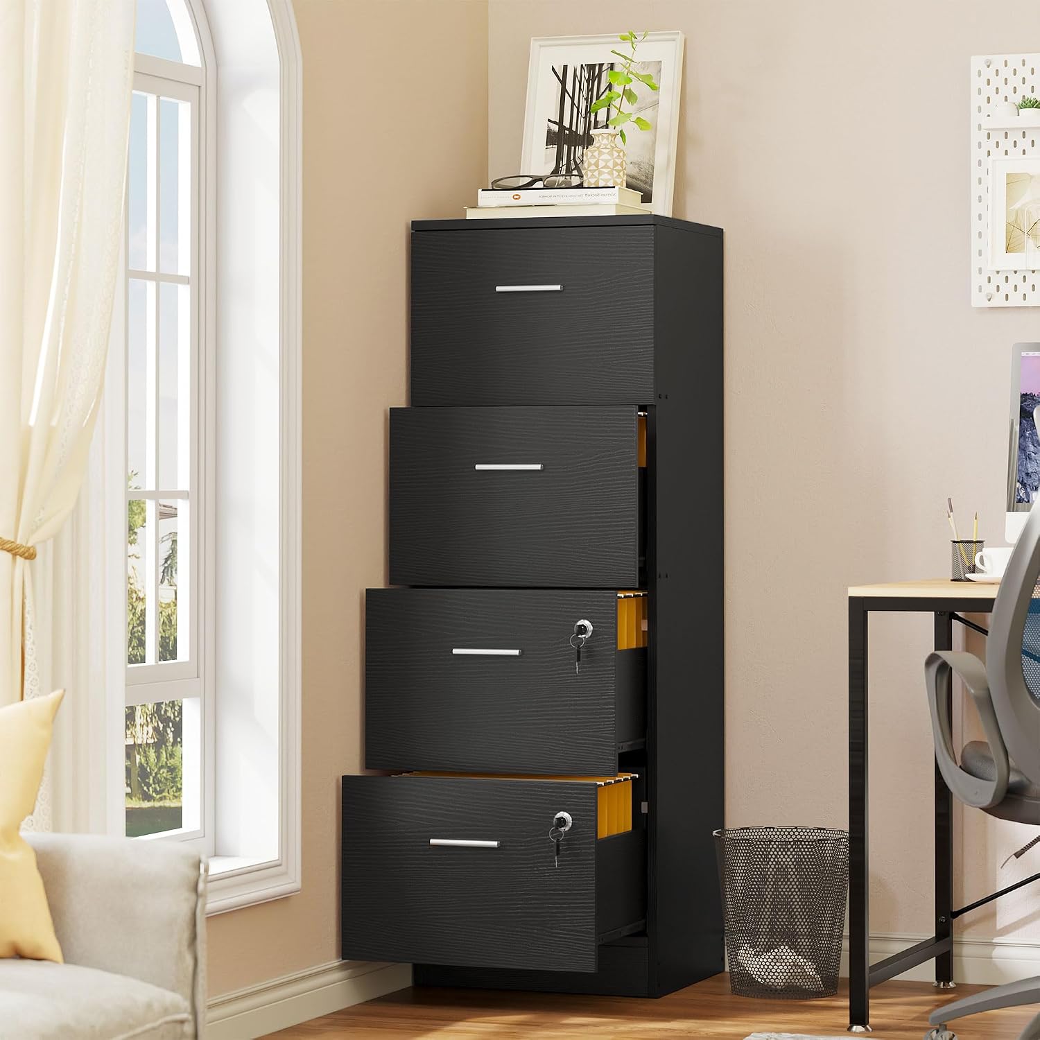 Archivador Vertical YITAHOME - 4 Cajones Con Cerradura, 40x40x131cm