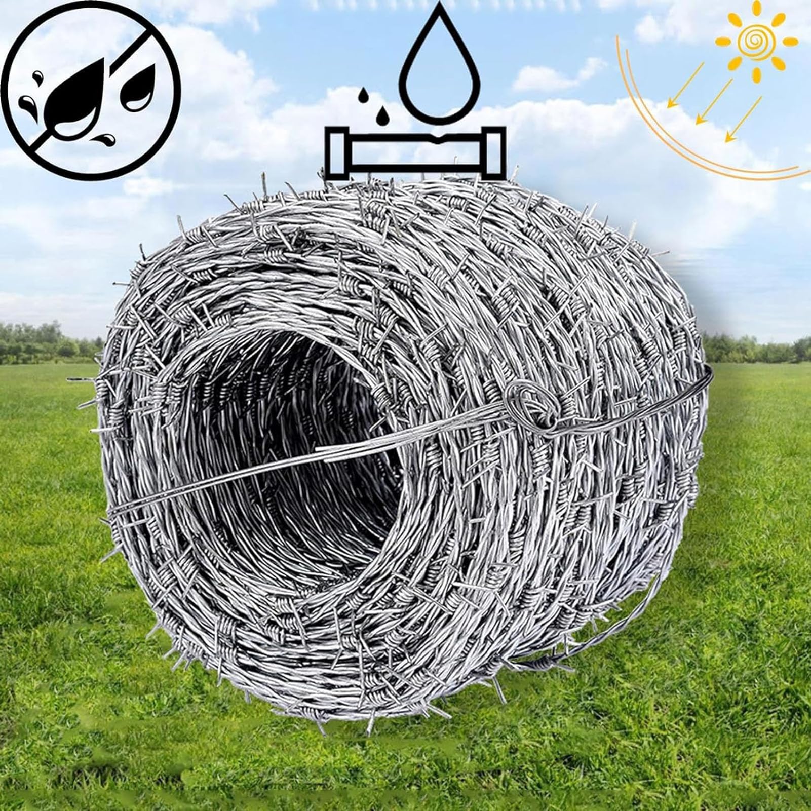 Alambre De Espino, Rollo De Alambre De Púas Alambre De Acero Sólido con Alto Contenido De Zinc Diámetro del Cable 1,8 mm Alambre De Púas Fácil De Doblar Patio O Manualidades (200m)