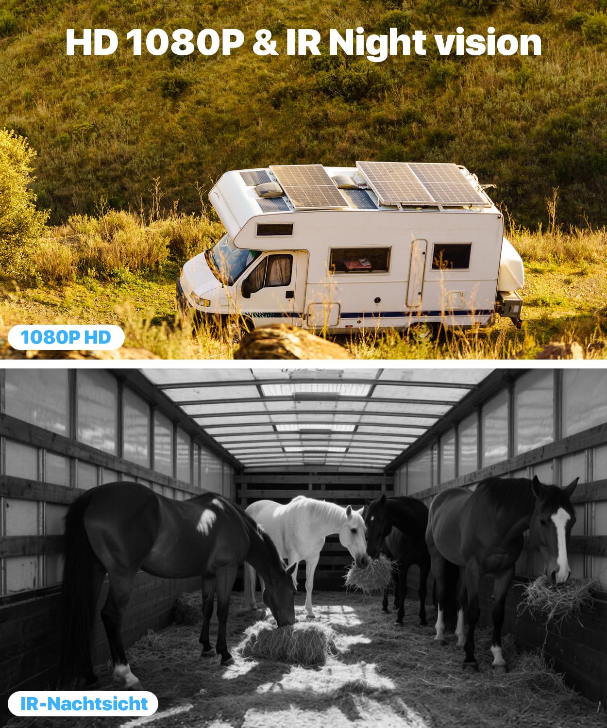 Telecamera solare WiFi per retromarcia, senza fili, magnetica, FHD 1080P 5G, pannello solare WLAN 10000 mAh, visione notturna IR IP69K, impermeabile, per iPhone Android, parcheggio auto