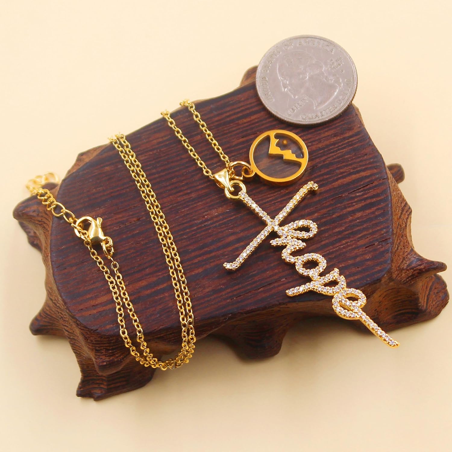 Women's Initial Hope Necklace Inspirational Jewelry Inlaid Cubic Zirconia Hope Cross Pendant Religious Mustard Seed Jewelry for Best Friend image 5