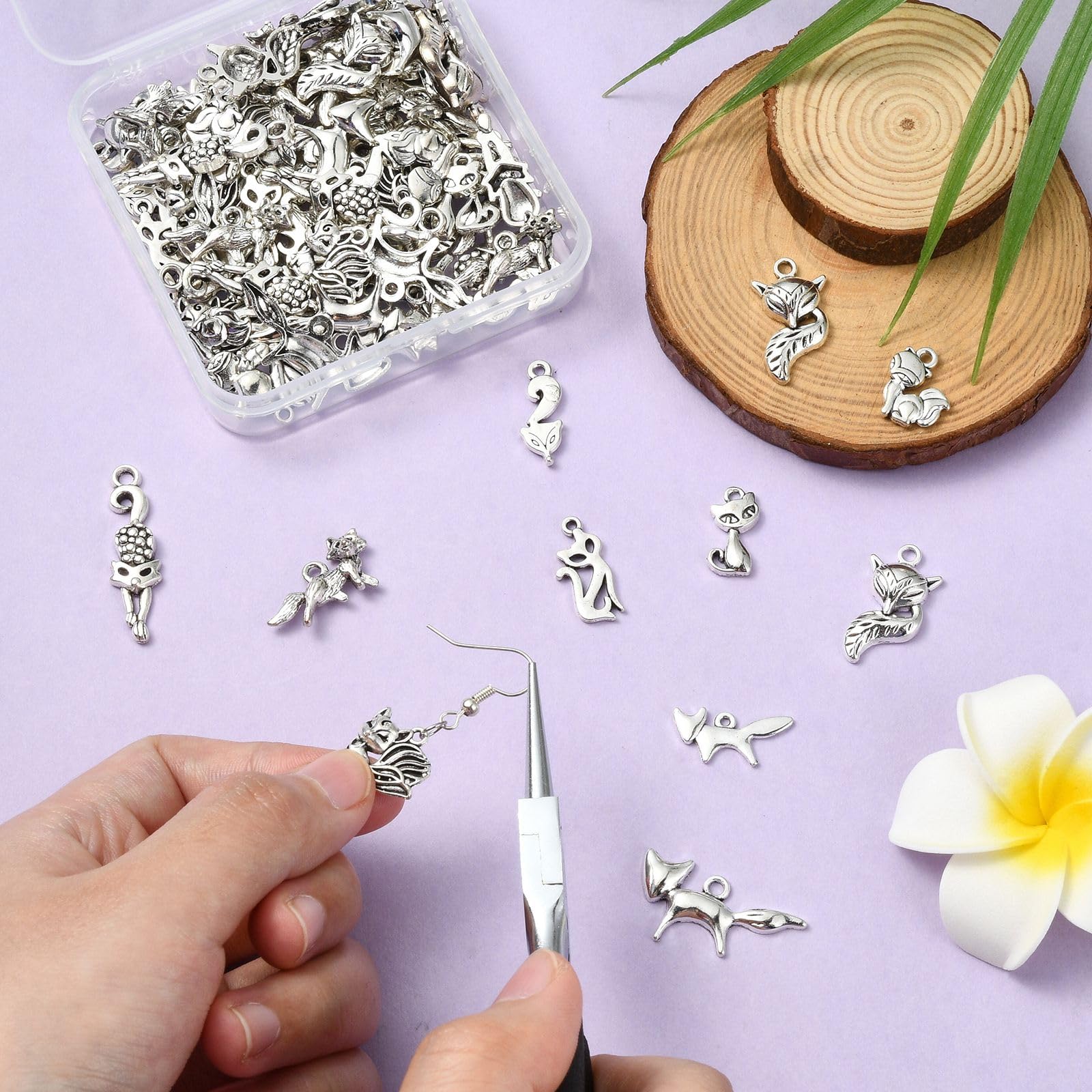 UR URLIFEHALL 100 Pcs 10 Styles Antique Silver Fox Charms Tibetan Animal Charms Pendants for Jewellery Making DIY Crafts Keychain Necklaces - Image 4