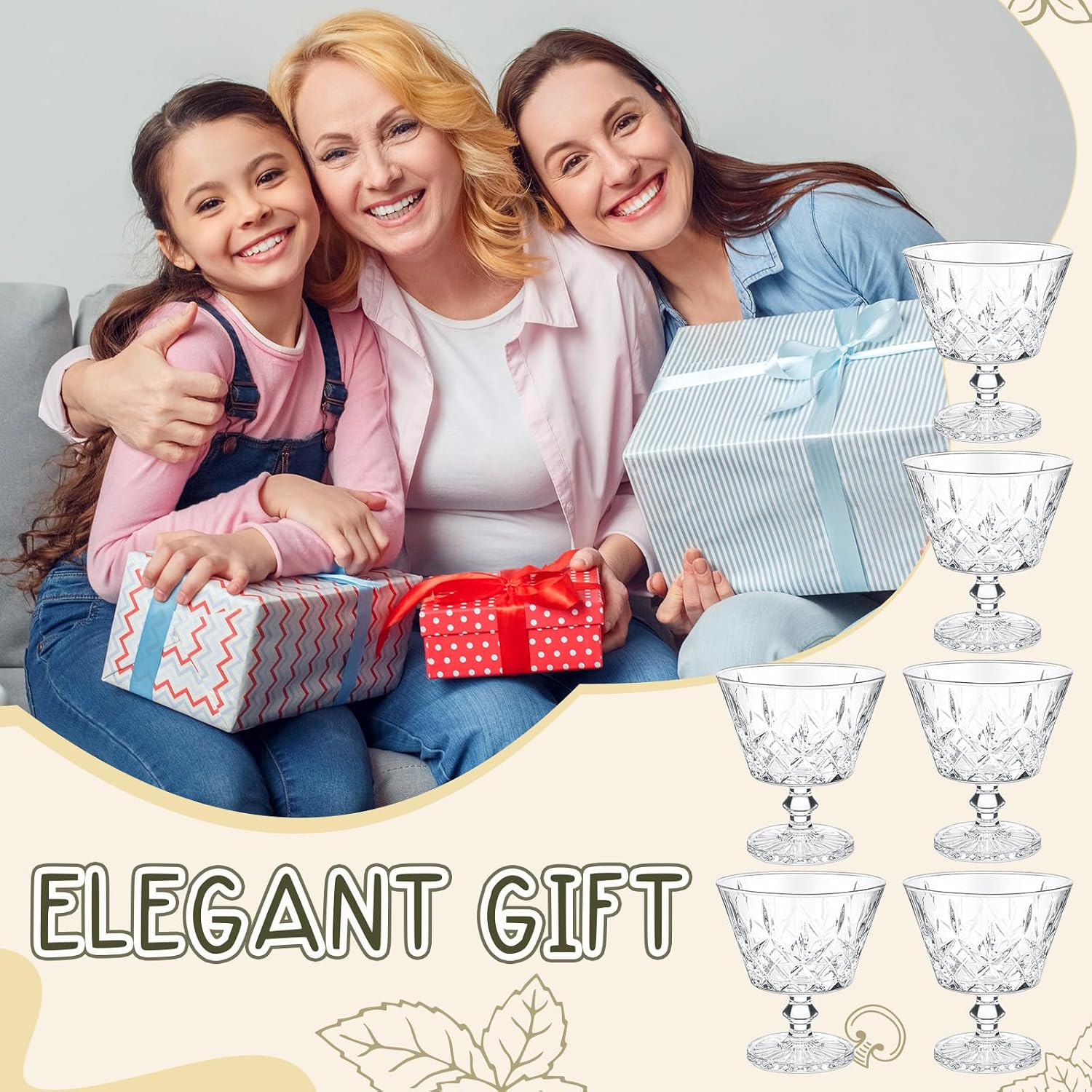 6 Pcs Glass Dessert Bowls 8oz Crystal Parfait Dessert Bowls for Ice Cream Trifle Pudding Snack Caviar Sundae Fruit Salad Condiment Cocktail Drinks Party