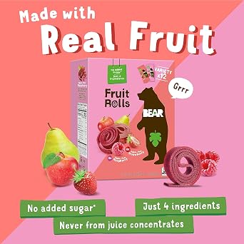 Bear Strawberry Raspberry Fruit Rolls Variety Pack, 8.4 OZ
