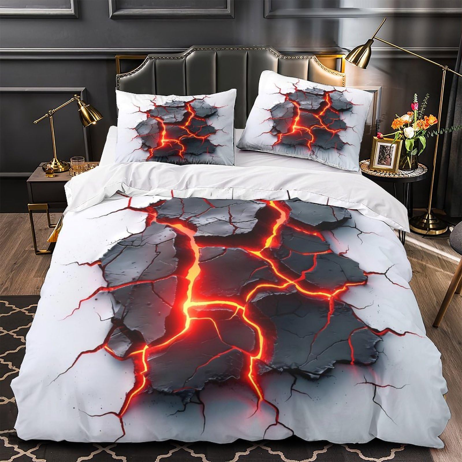 Housse de couette volcan 3D pour relooker une chambre de garçon ados au design original