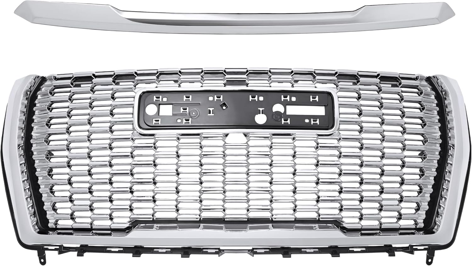 KUAFU Front Bumper Grille & Hood Molding Compatible with 2021-2024 GMC Yukon/Yukon XL Honeycomb Grill and Hood Molding Trim Plastic(ABS) Chrome