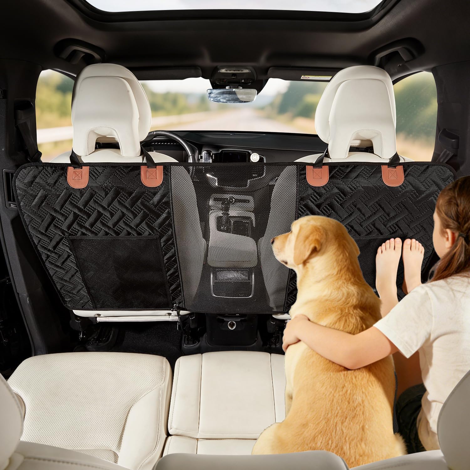 Dog Car Barrier,Dog Net for Car Divider,Pet Barrier with Mesh Organizer,Universal for Car,SUV,Truck