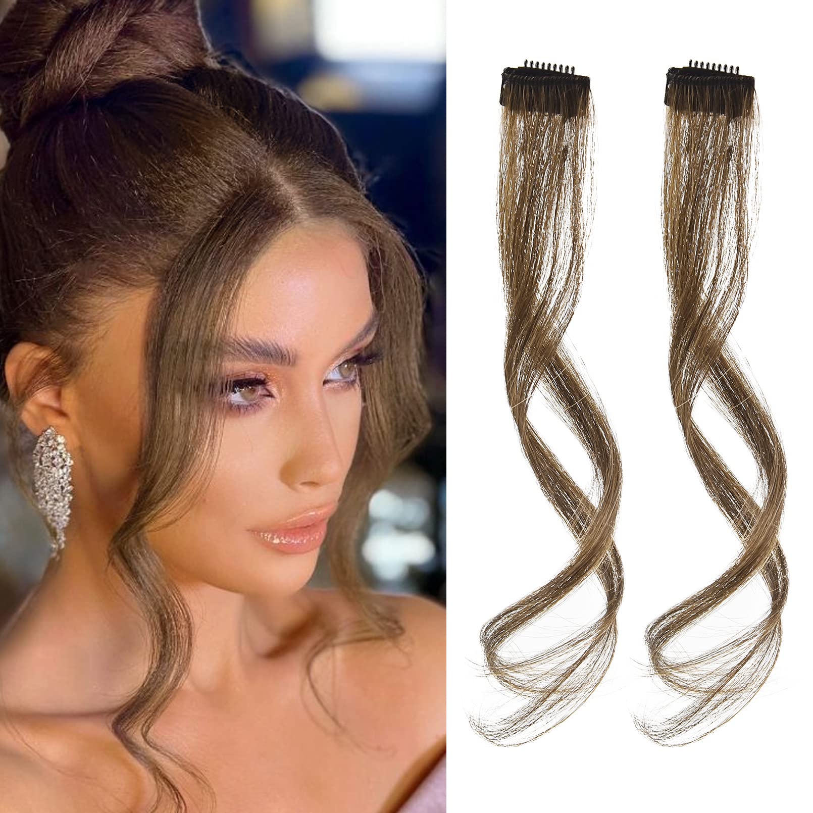 FLUFYMOOZ Side Air Bangs,2PCS Clip in Bangs Front Side Bangs ,Bangs Hair Clip on Fringe Bangs with Temples Synthetic Long Dragon beard Bangs Hair 12 inch (Dark Ash Blonde)