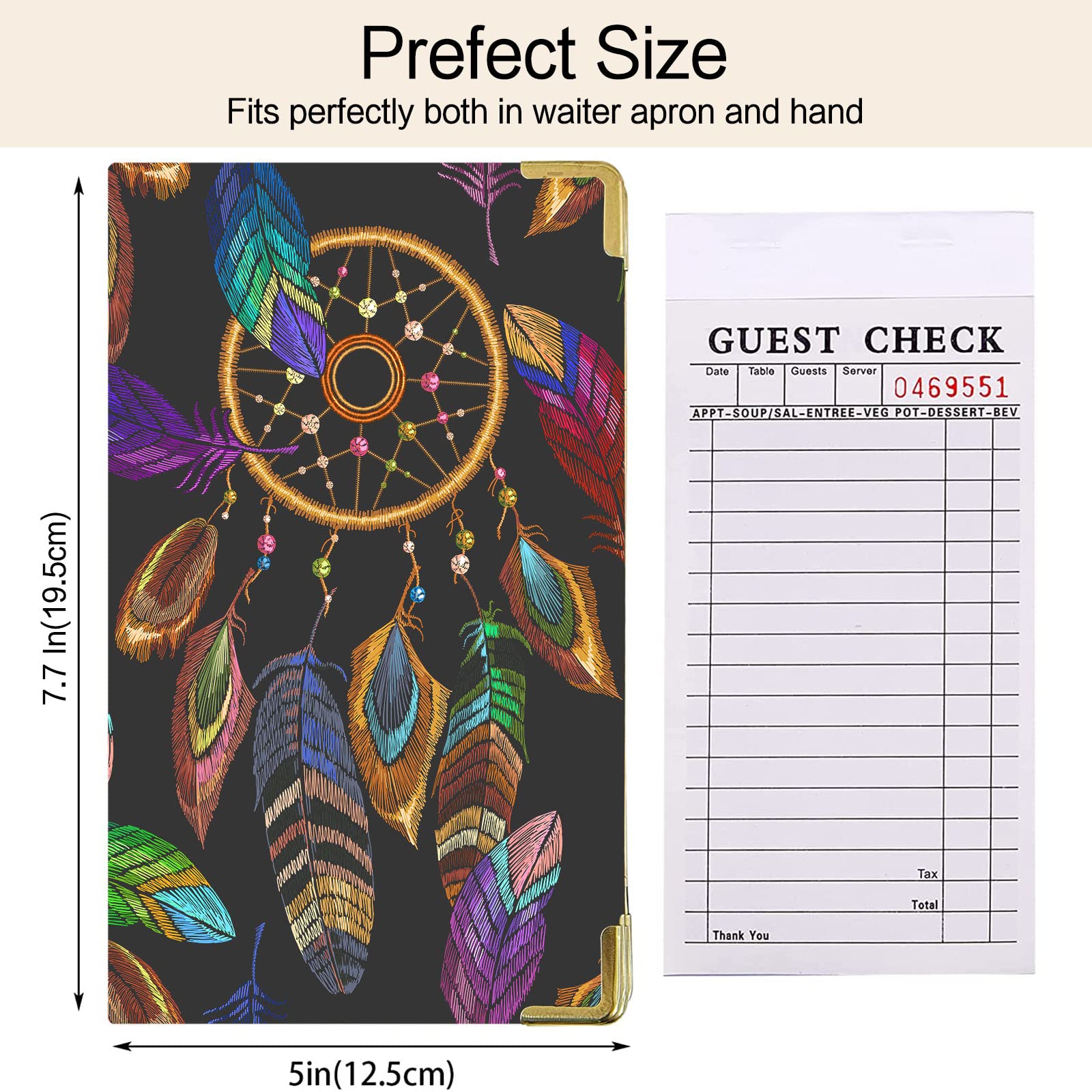 Tucocoo Server Book, Dream Catcher Waitress Book, Native American Style Server Books Cute Waiter Book with Zipper Pocket, Leather Serving Book Server Notepad Waitress Accessories Fit Server Apron