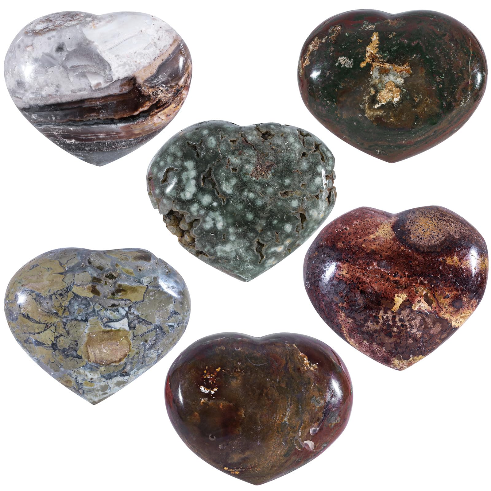mookaitedecor 101-110mm Ocean Agate Jasper Crystal Love Heart Stone Crystal for Love Palm Worry Stone Reiki Healing Pocket Crystal Heart Ornament for Home Heart Gift for Crystal Collectors - Image 3