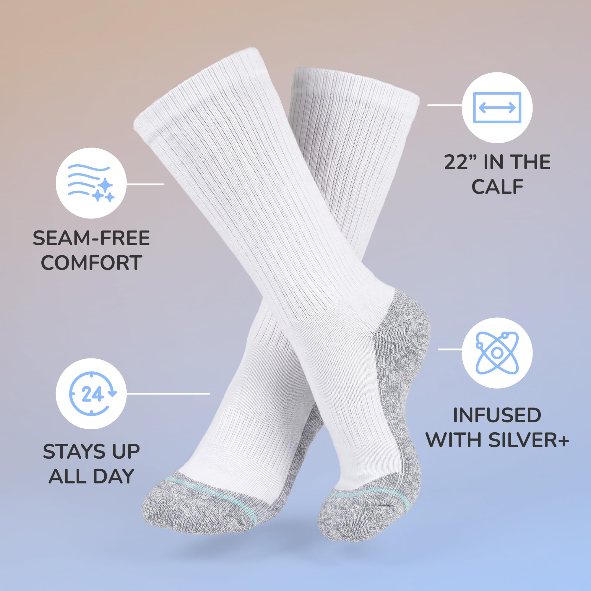 Loose Fit Stays Up Men's and Women's Medical Socks (Pack of 3) Made in USA. Cushioned Sole
