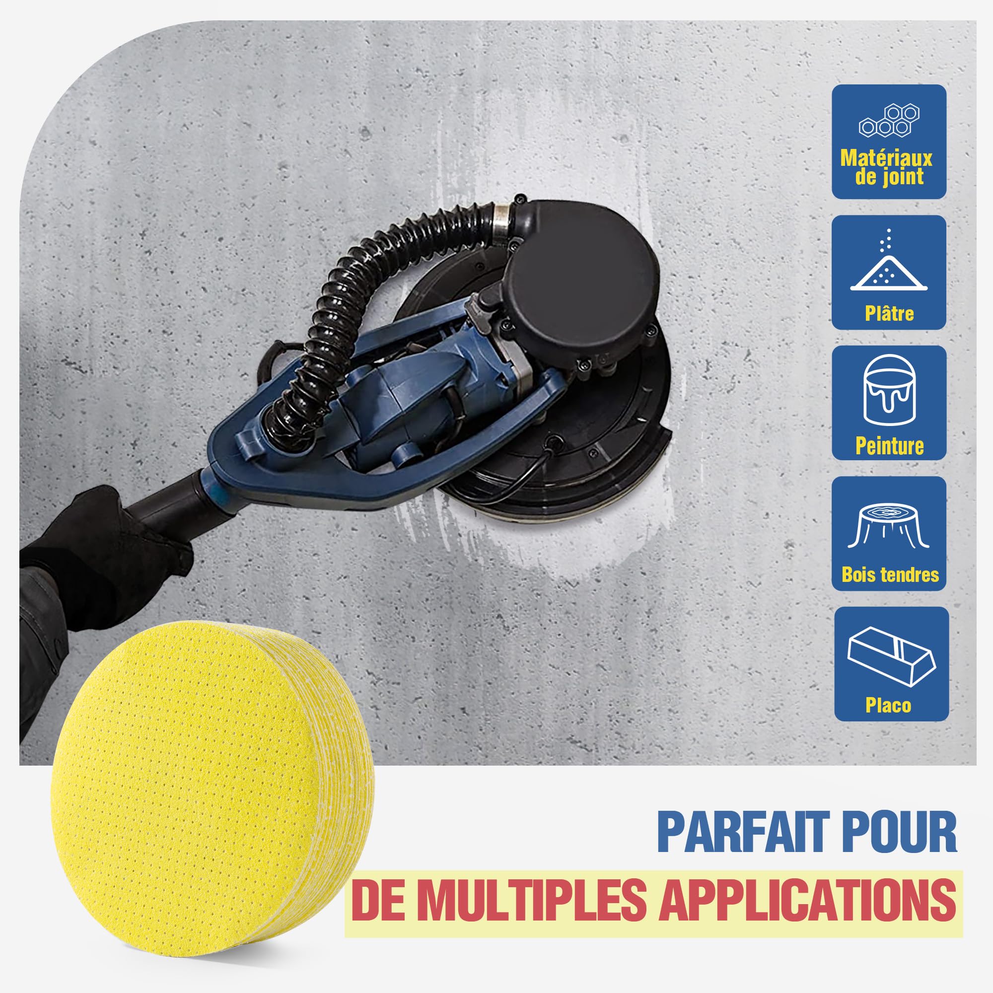 25 Pièces 225mm Disque Abrasif Grain 40 Pastilles Abrasives Papier de Verre Perforés Disques Abrasifs Pour Ponceuse Gypsière/Girafe de Ponçage/Ponceuse de Plafond