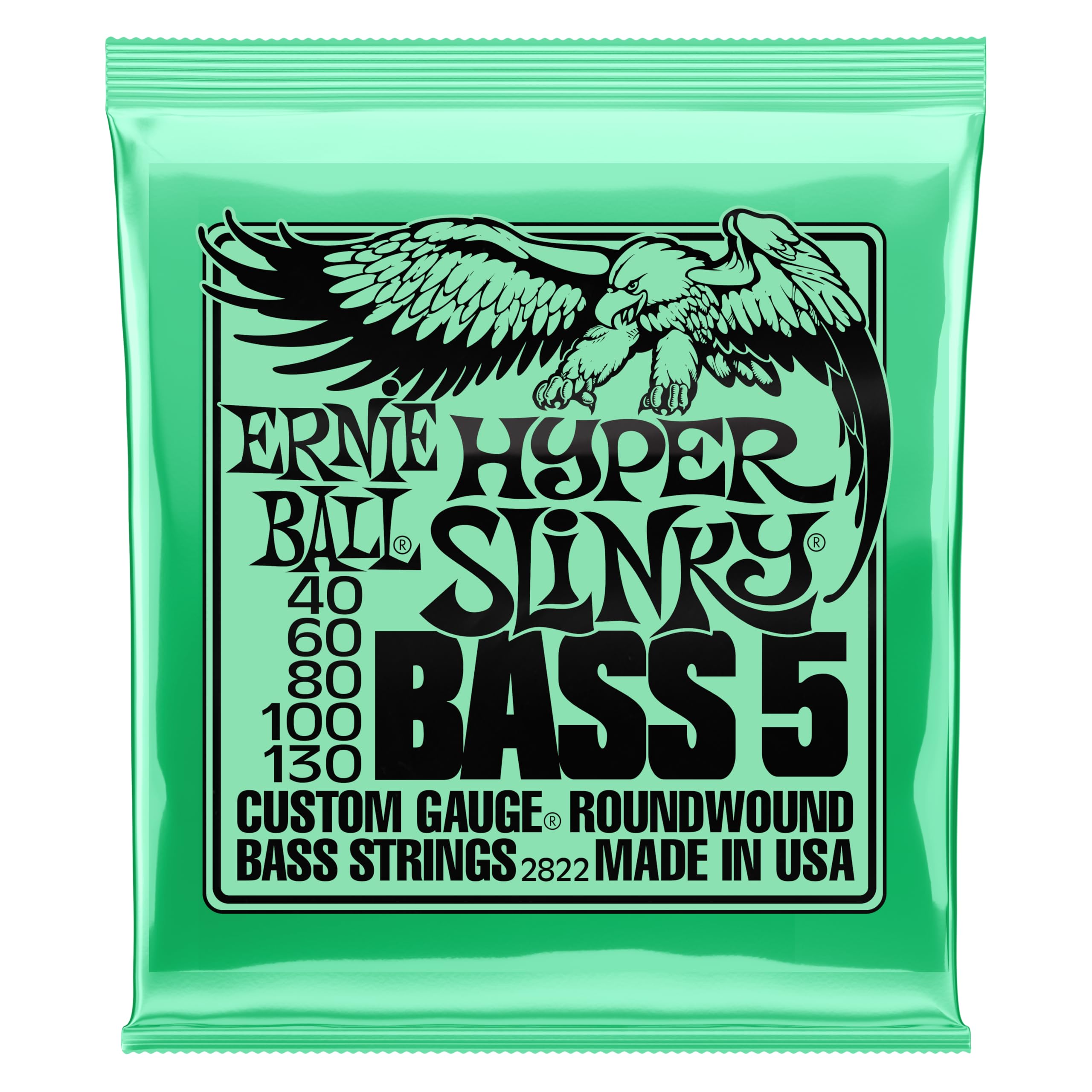 Ernie Ball Hyper Slinky Nickel Wound 5-String Electric Bass Strings 40-130 Gauge (P02822)
