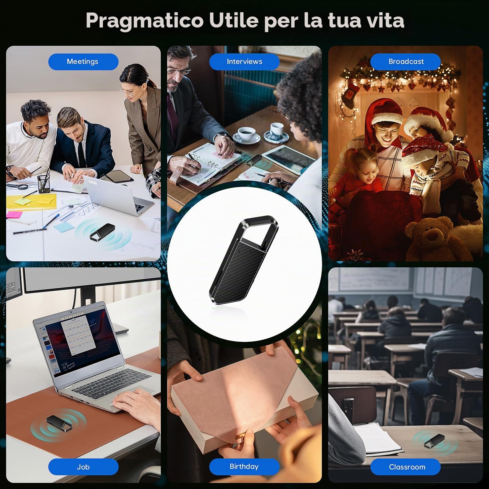 Registratore vocale con riconoscimento vocale, registratore mobile con DSP5.0, abilitato OTG, lungo tempo di registrazione, registratore vocale per riunioni, interviste, lezioni, 72G