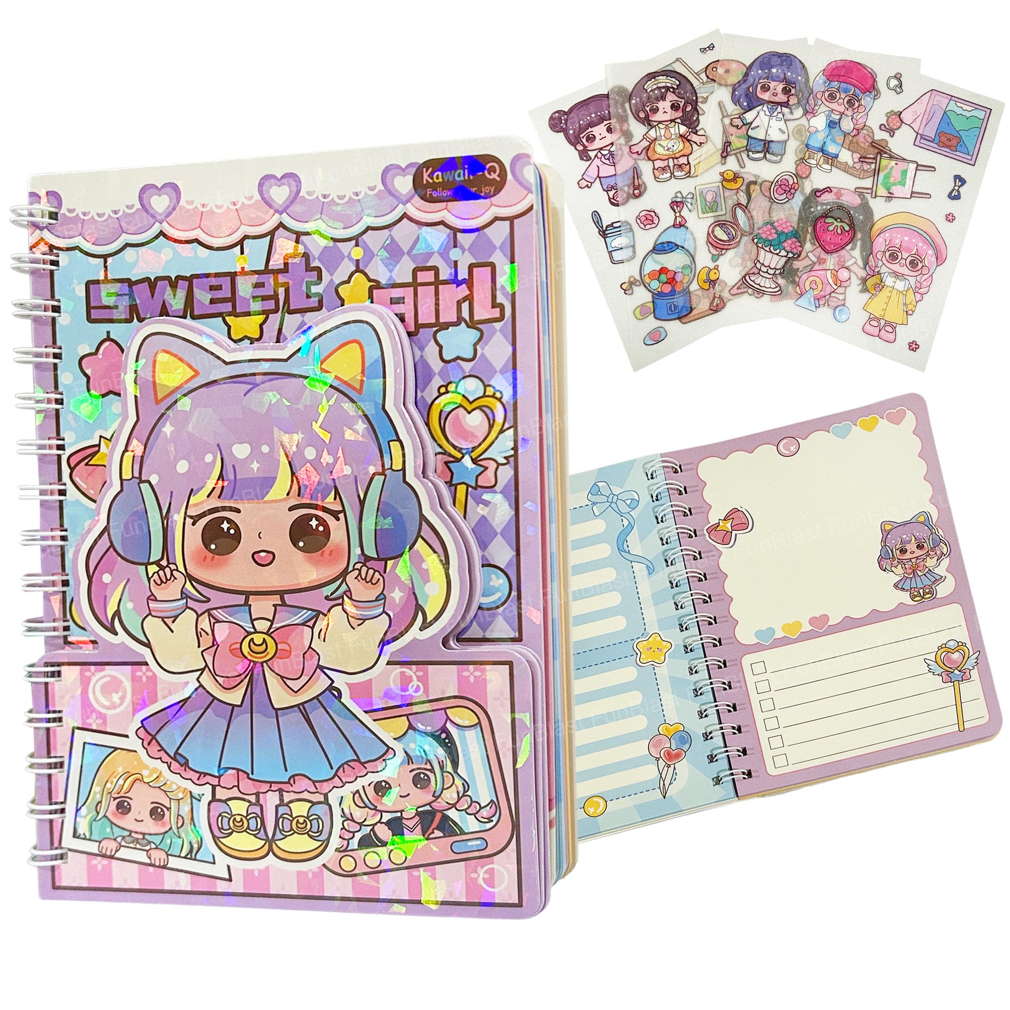 FunBlast Spiral Diary A5 – Sweet Girl Diary with Kawaii Stickers, Notebook Journal for Scrapbooking, Writing, Notes, Birthday Gift's for Kids & Adults, Multicolour; 180 Pages (Sweet Girl-Random)-image-10