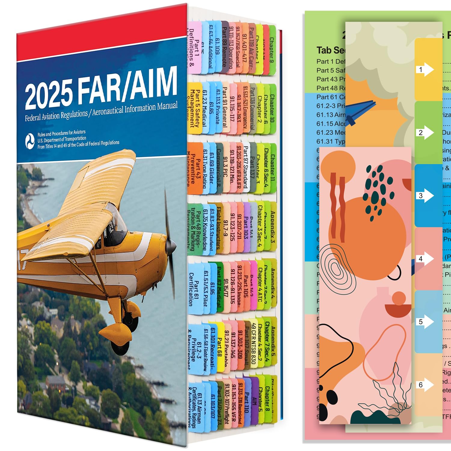 FAR/AIM 2025 Index Tabs for Private Pilot (with No Book), Color-Coded & Laminated Index Tabs - Easy to Install, Removable, Tear-Resistant & Waterproof
