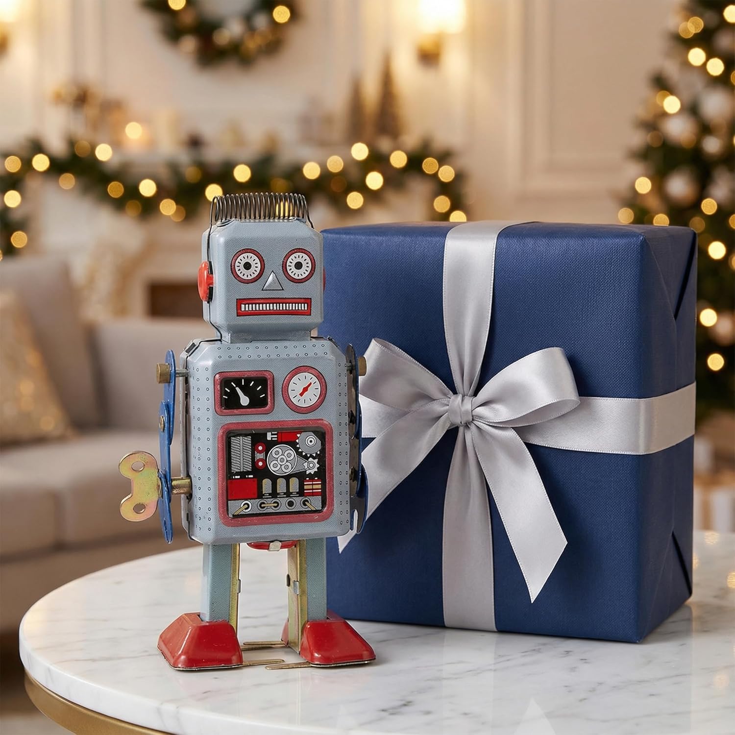 Kids Vintage Wind Up Walking Planet Robot: Tin Collectibles Figurine Decor Party Favors Developmental Toys