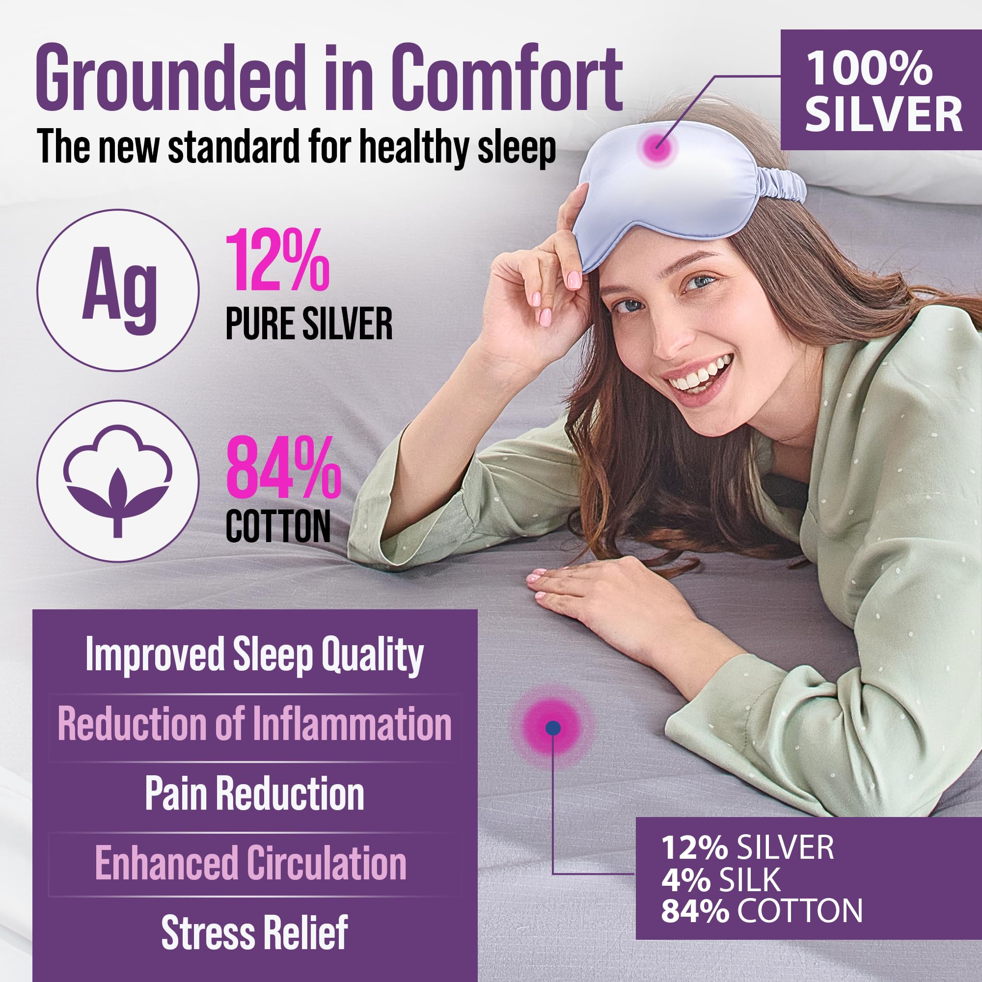 Earth Grounding Fitted Sheet King Size Gray with 12% Silver Fiber & 4% Silk & 84% Organic Cotton - Gray - Soft Earth Grounding Well Bed Sheets - Grounded Conductive Bed Sheets for Better Sleep