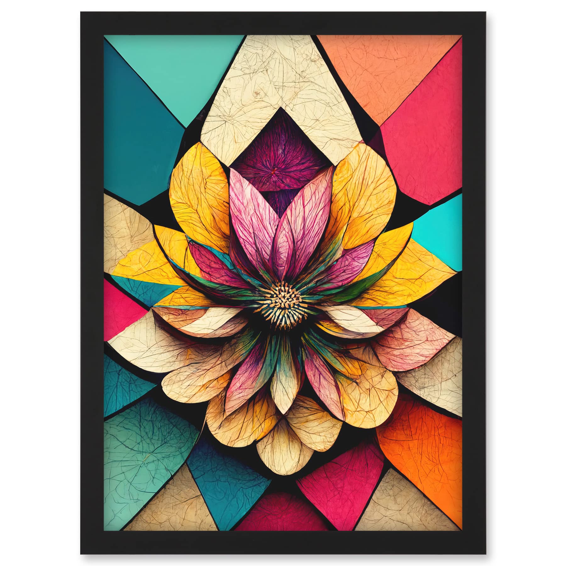 Doppelganger33 LTD Geometric Floral Mandala Bright Multicoloured Shapes Artwork Framed A3 Wall Art Print