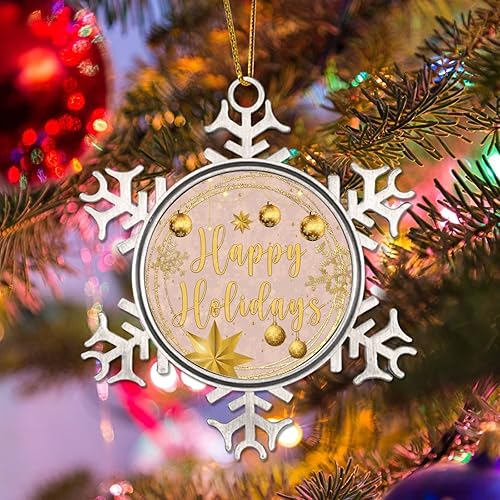 Miniatura 10 de Happy New Year Christmas Ornaments for Tree Merry Christmas Y'all Metal Snowflake Christmas Tree Hanging Ornament Gold Snowflake Ball Wreath
